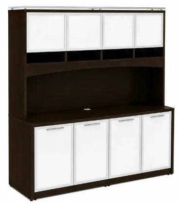 office credenza with hutch and white glass doors