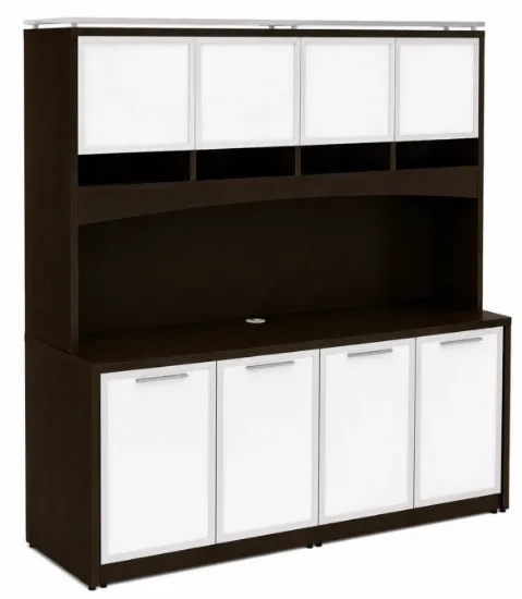 office credenza with hutch and white glass doors