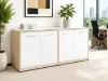 office storage credenza with white glass doors