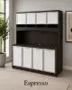 office credenza with hutch and white glass doors