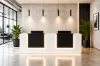 double reception desk with transaction counter