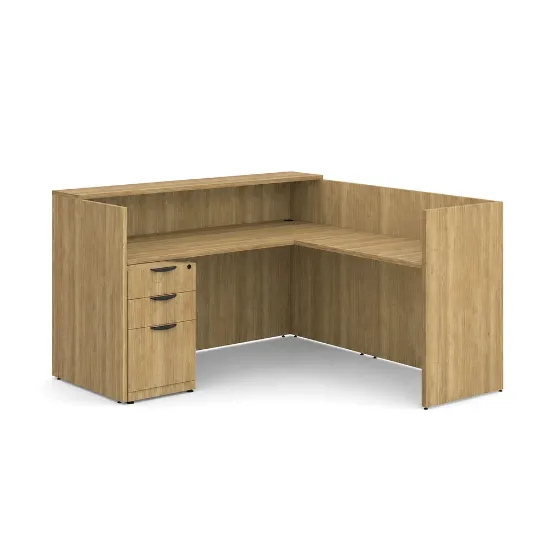 	L Shaped Reception Desk with Locking Drawers and Reversible Return