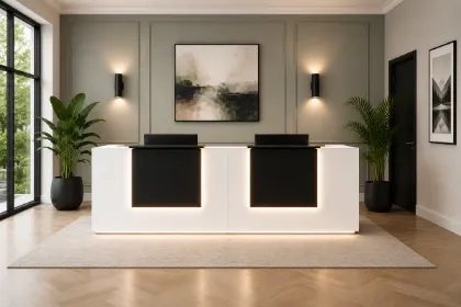 double reception desk with transaction counter