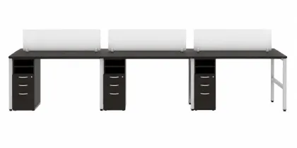 Picture of 6 Person Standing Height Workstation with Drawers, Shelves and Privacy Panels