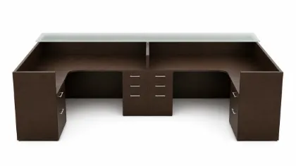 Picture of 2 Person Reception Desk with Glass Transaction Counter and Storage