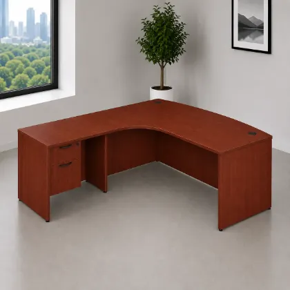 bow front executive L shaped desk with drawers