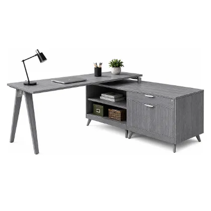 Picture of L Shaped Office Desk with Drawers, File Storage and Wood Legs - copy