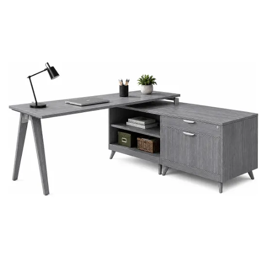 Picture of L Shaped Office Desk with Drawers, File Storage and Wood Legs - copy