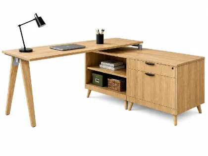 Picture of L Shaped  Desk with File Storage and Wood Legs  