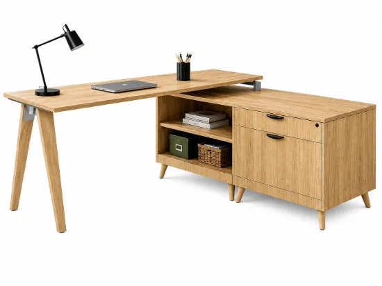 Picture of L Shaped  Desk with File Storage and Wood Legs  