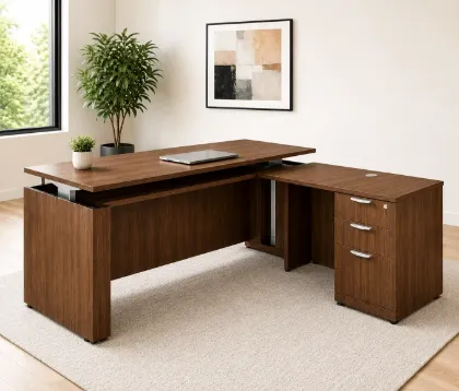 Picture of L Shaped Sit Stand Desk with Drawers and Reversible Return