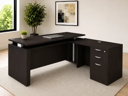 Picture of L Shaped Sit Stand Desk with Drawers