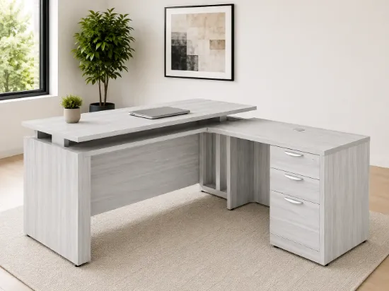 Picture of Height Adjustable L Shaped Desk with Drawers