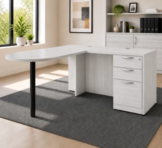 Picture of L Shaped Peninsula Desk with Storage, Reversible Return and Drawers