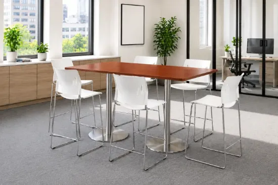 standing height conference table with brushed metal bases