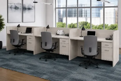 	3 Person Workstation Desk with Divider Panels