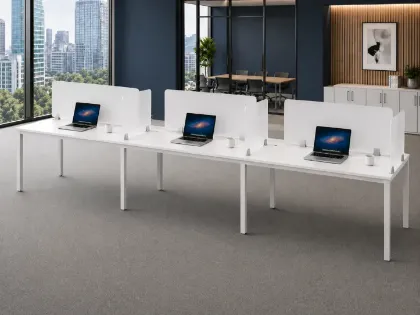 3 Person Workstation with Privacy Panels, Storage and Cable Management