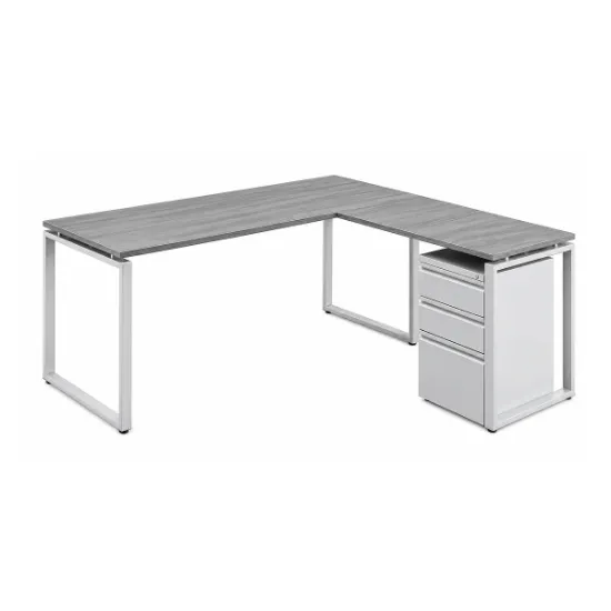 modern L shaped desk with drawers and reversible return