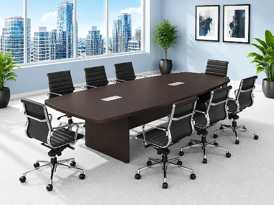 boat shaped conference table with grommets