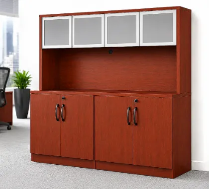 Picture of Office Storage Credenza with Hutch and Locking Doors