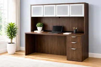 	Executive Credenza Desk with Hutch, Drawers & Storage