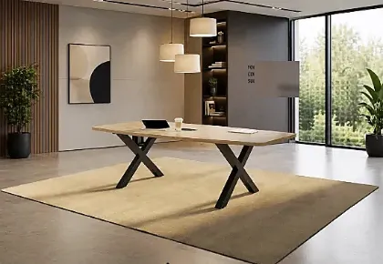 	Boat Shaped Conference Table with Metal X Base, Cable Management and Power Options