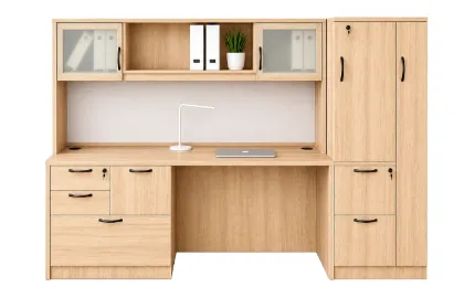 Executive Credenza Desk with Hutch, Wardrobe Storage and Workspace Organizer