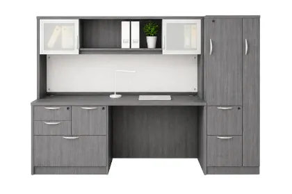 Executive Credenza Desk with Hutch, Wardrobe Storage and Workspace Organizer