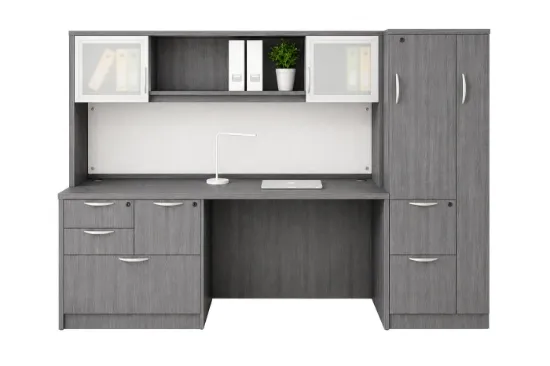 Executive Credenza Desk with Hutch, Wardrobe Storage and Workspace Organizer
