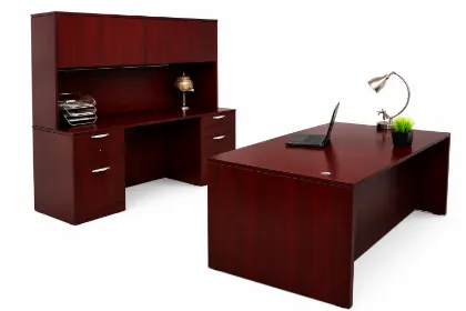 Executive Desk and Credenza Set with Hutch and Storage