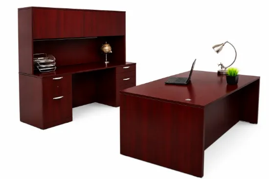 Executive Desk and Credenza Set with Hutch and Storage