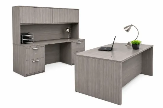 Executive Desk and Credenza Set with Hutch and Storage