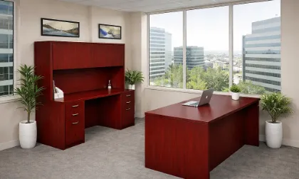 Rectangular Executive Desk and Credenza Set with Hutch and Storage
