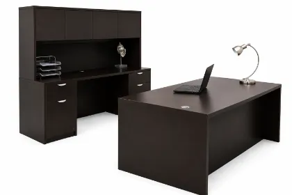 Executive Desk and Credenza Set with Hutch and Storage