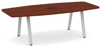 Picture of Boat Shaped Conference Table with Metal Legs and Built In Grommets