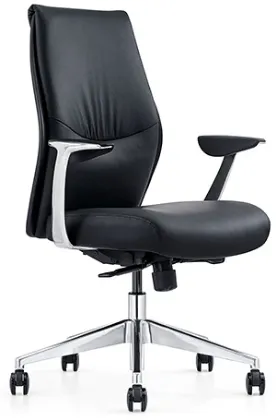 Black leather mid back office chair with arms