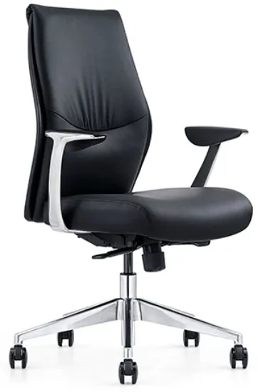 Black leather mid back office chair with arms