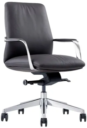 Black leather mid back office chair with knee tilt