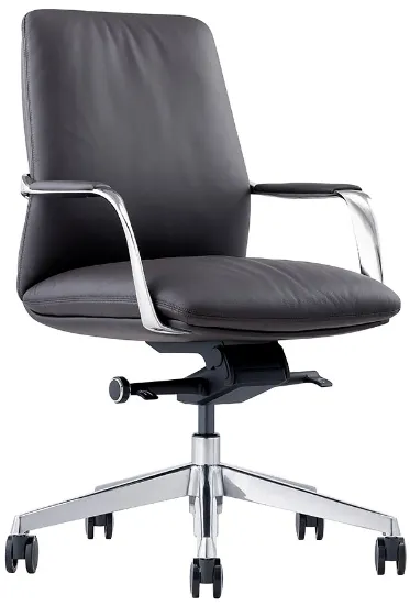 Black leather mid back office chair with knee tilt
