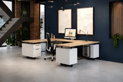 Modern U shaped desk with drawers and storage