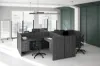 4 person desk with privacy panels and cable grommets