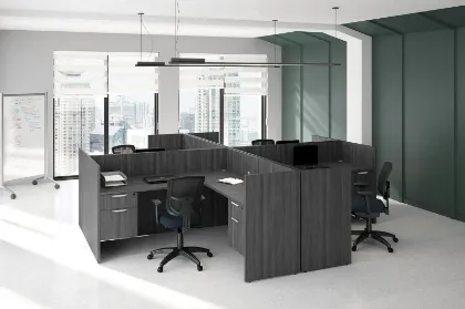 4 person desk with privacy panels and cable grommets