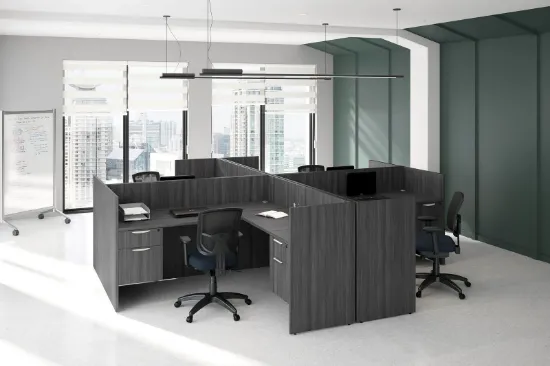 4 person desk with privacy panels and cable grommets