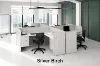 4 person desk with privacy panels and cable grommets