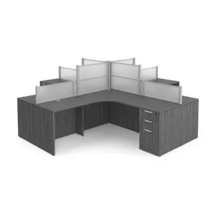 4 person desk with frosted acrylic privacy panels