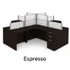 	4 person desk with frosted acrylic privacy panels