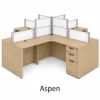 4 person desk with frosted acrylic privacy panels