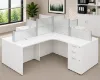 4 person desk with frosted acrylic privacy panels