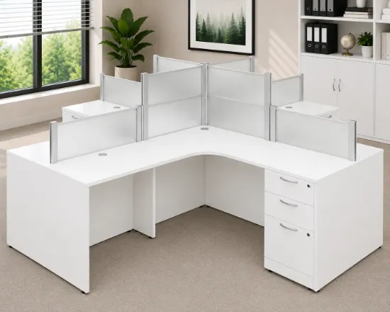 4 person desk with frosted acrylic privacy panels