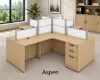 4 person desk with frosted acrylic privacy panels